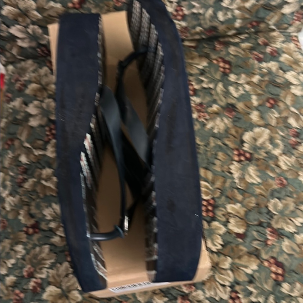 Navy Striped Flip Flops with Logo - Picture 2 of 5